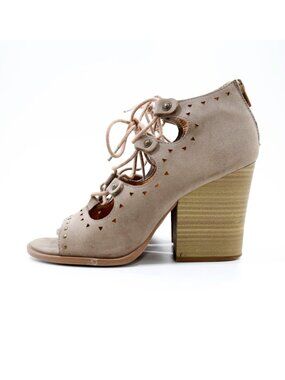 BKE Siren Taupe Brown Faux-Leather 3.5" Block Heel Cutout Sandals - 7